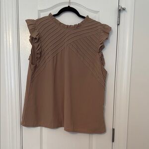 Elegant Brown Ruffle Sleeve Top
